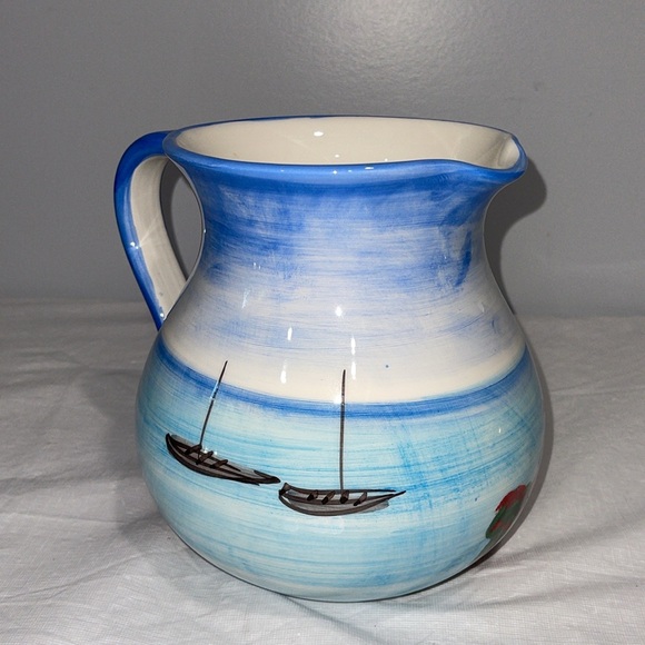 Italian hand-painted belly pitcher Ravello Collection ceramic glazed sea theme - Picture 5 of 14